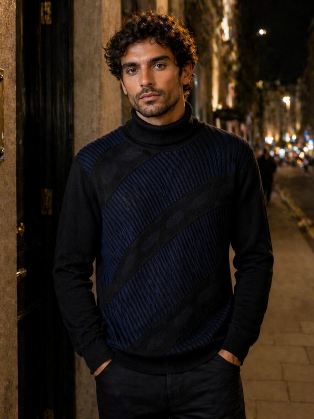 VERRI Black Textured Turtleneck Sweater Men’s Size 52 Wool Blend Luxury Designer